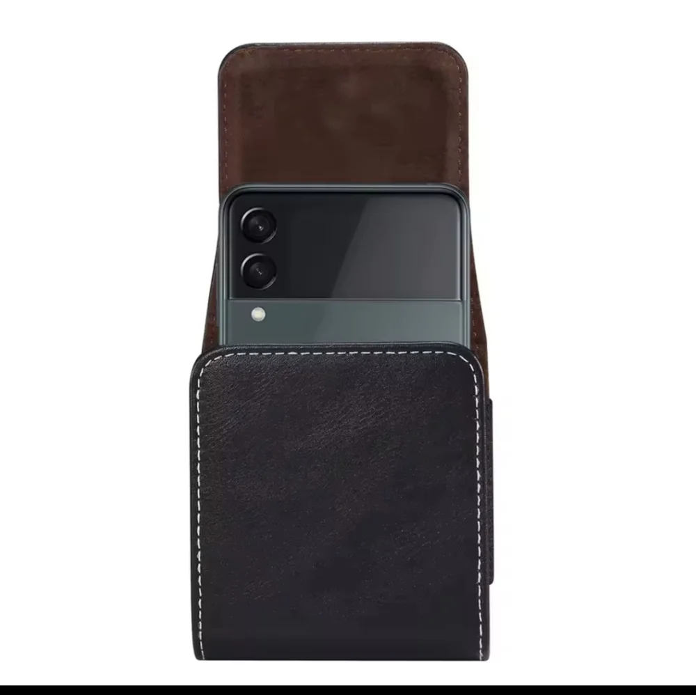 New Brown PU Leather Flip Phone Belt Case